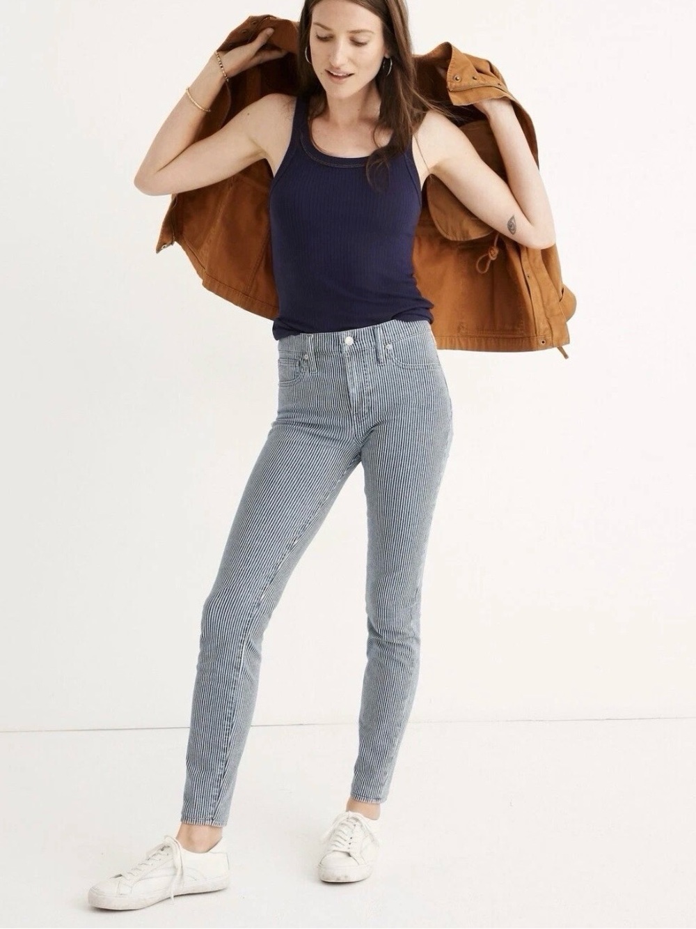 Madewell Piper Stripe Mid Rise Stretch Skinny Jeans Preppy Casual Size 24
